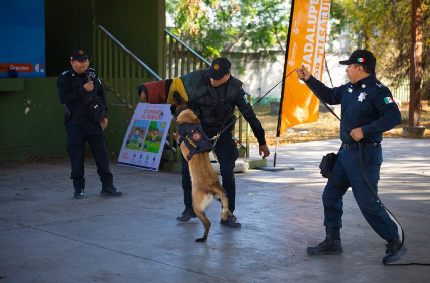 Policía Canina de Guadalupe demuestra disciplina y refuerza acciones de prevención en escuela